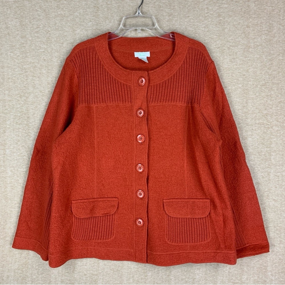 Vintage Laura Ashley Sweater Size 2X 90s Orange Wool Cardigan Heavy Chunky Knit